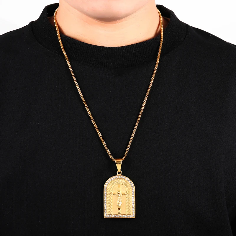 D & Z религиозные Iced Out Bling Christ Jesus золотые ожерелья и подвески цветная цепочка на