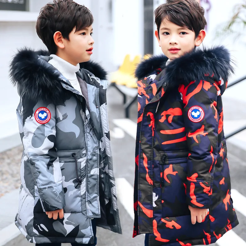 

2018 Winter Boy Down Jacket Luxury Snow Wear Natural Fur Boy Down Coat Winter Boys Thick Outerwear 130cm-160cm