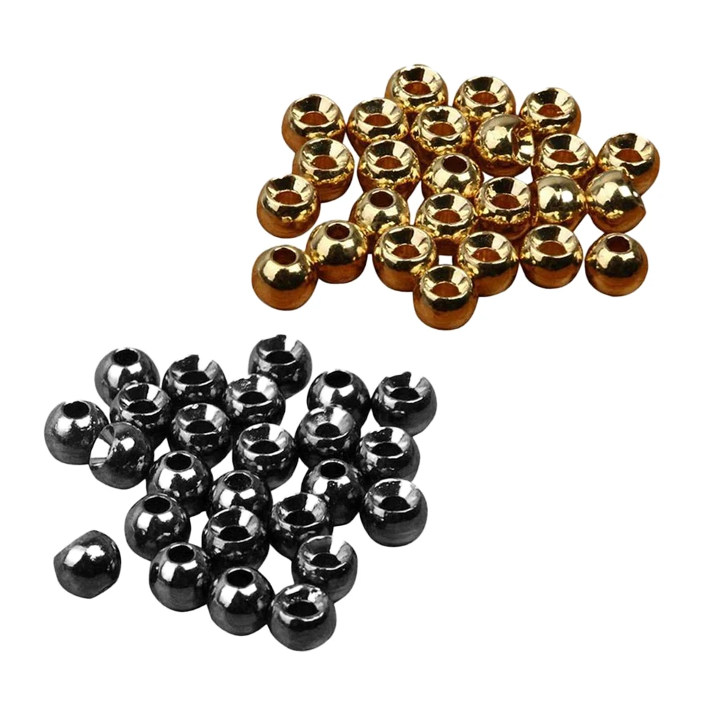 50pcs Tungsten Slotted Tying Beads Nymph Head Ball Beads Gold & Black Fishing Accessories Senuelos de pesca leurres de peche