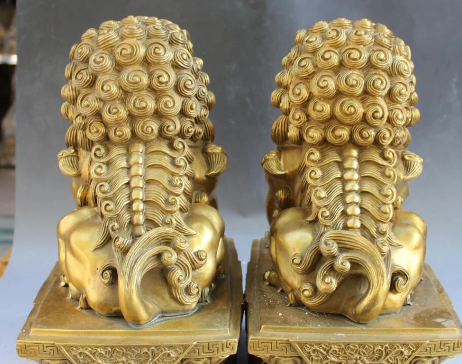 

S0361 13" Chinese Fengshui Bronze Guardian Foo Fu Dog Phylactery Door Lion Pair Statue