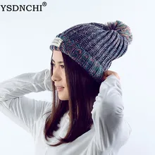 YSNDCHI Женская Повседневная Кепка s, модные женские зимние шапочки, толстая теплая шерстяная шапка с буквенным принтом, трикотажная меховая шапка, высококачественные шапки