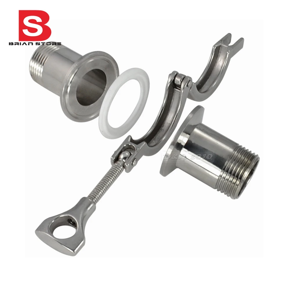 

2 Pcs 1" DN25 Sanitary Male Thread Ferrule Pipe Fittings+Tri Clamp+PTFE Gasket Stainless Steel SS304
