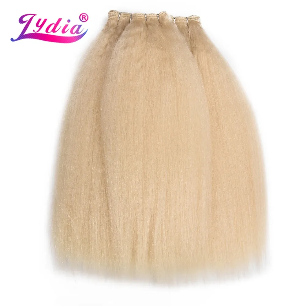 Lydia 1PCS/Pack Kinky Straight Double Weft Weaving 10-30 Inch Pure Color Synthetic Wave Hair Extensions For Women Blonde 613#