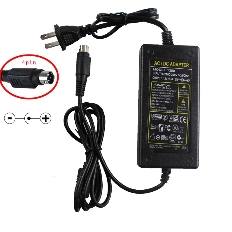 

12V5A Switching Power Adapter 4 Pin 60W AC DC Converter Adapter For LCD TV Monitor Flat Panel TV DVR Power Supply Charger