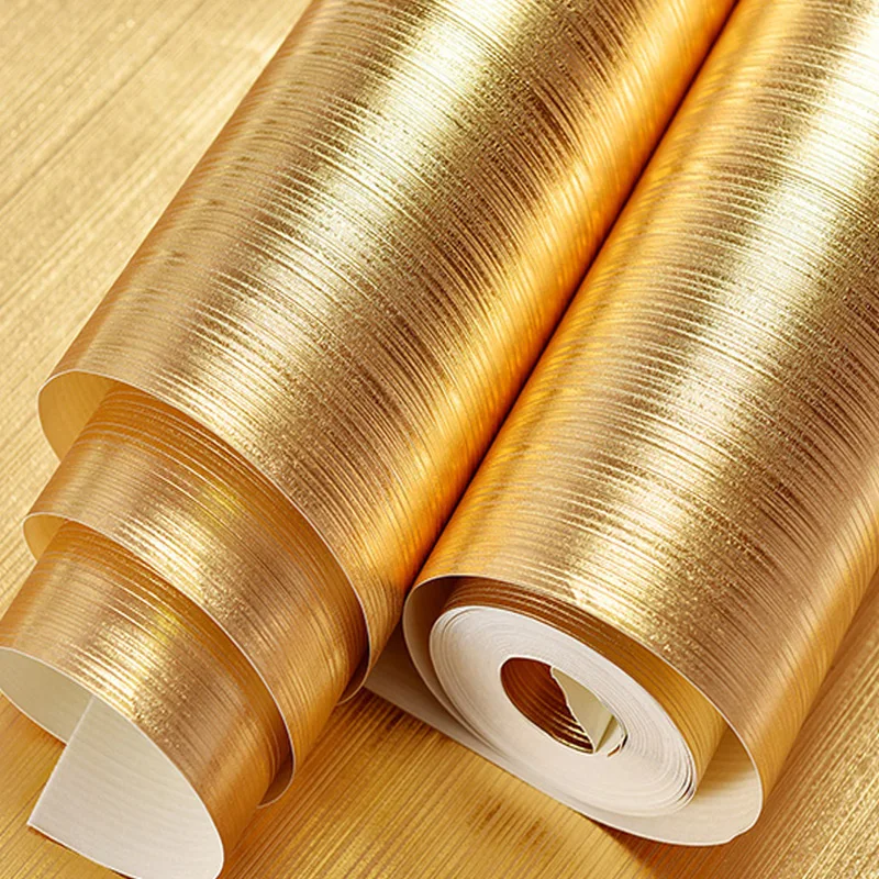

Striped Glitter Wallpaper Bar KTV Background PVC Wallpaper Roll Gold Foil Paper Material Living Room Ceiling Wall Paper Golden