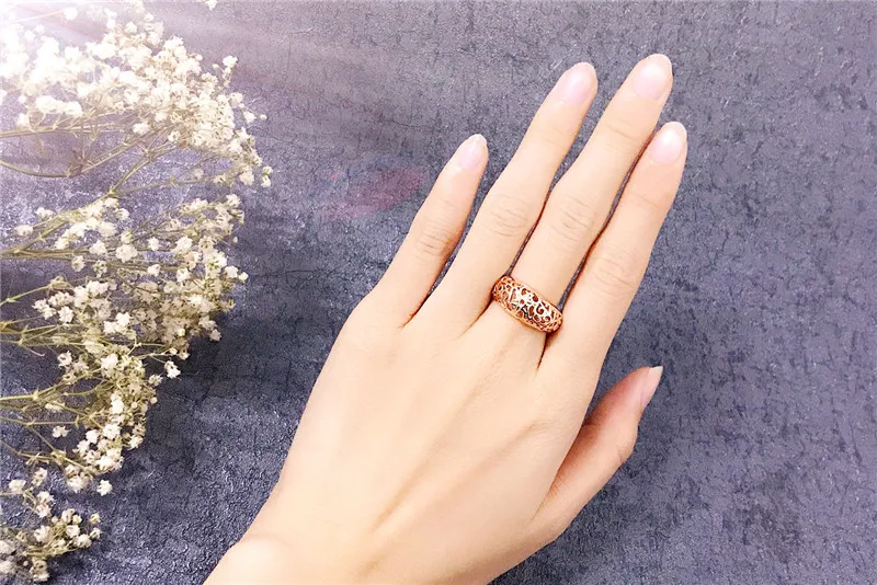 DODO Classic Top Quality Flower Hollowing Craft Rose Gold Color Ring Fashion Party Wedding Jewelry For Women Wholesale Anel KDR1 (14)