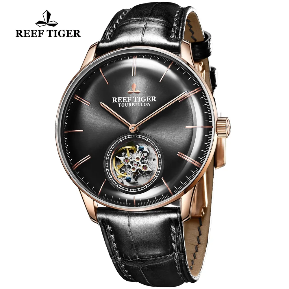 Риф Тигр/RT люксовый бренд Tourbillon механические часы для мужчин розовое золото кожаный ремешок водонепроницаемые часы Relogio Masculino RGA1930