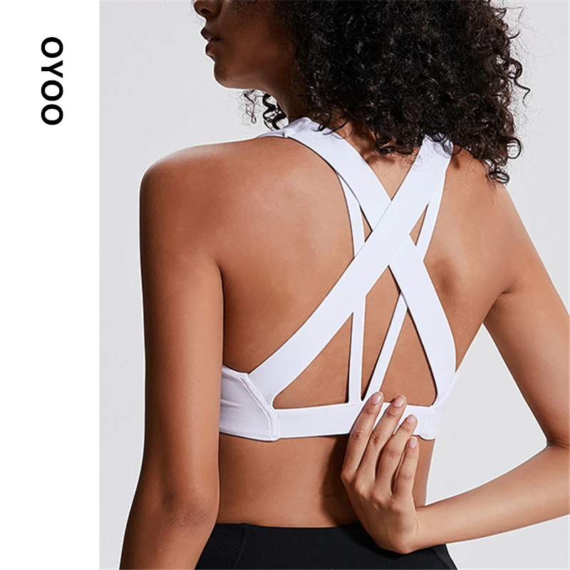 white strappy sports bra