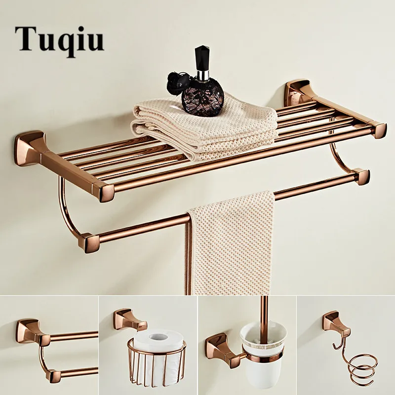 Rose Gold Copper Wall Mounted Bathroom Hardware Set Bath Accessory AJ021 Rose Gold Copper Wall Mounted Bathroom Hardware Set Bath Accessory AJ021