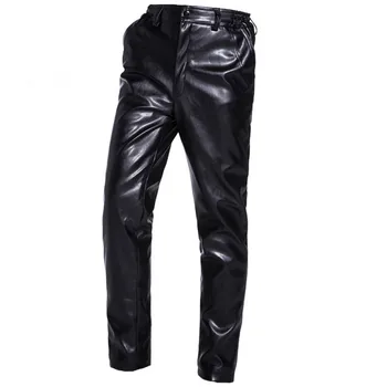 

L-5XL 2019 Winter New Men Motorcycle Leather Pants Gold Velvet Protective Waist knee windproof Waterproof Double layers Pants