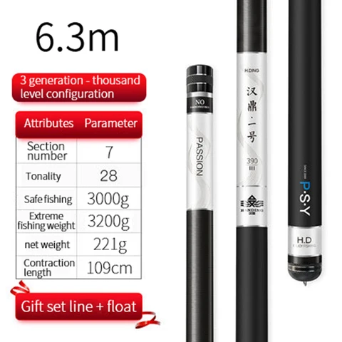 Hastes de Fibra de Carbono Vara de Pesca Lago de Rob Girando Ultraleve Superhard Taiwan Telescópica Mar Rio Multifuncional Rob 6.3m