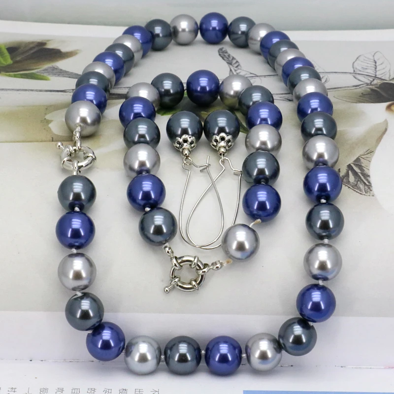 

Multicolor glass pearl necklace set 12mm necklace 18"bracelet 7.5" earring hot sale women jewelry design wholesale gift