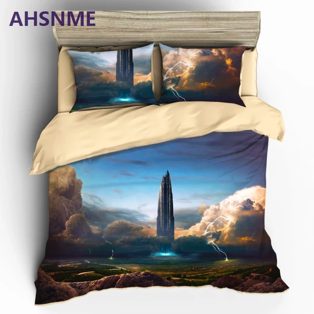Cheap AHSNME 3D Large spacecraft take off Bedding Set Science fiction future Duvet Cover Set Skeleton Adults Bed Sets 3pcs King Size