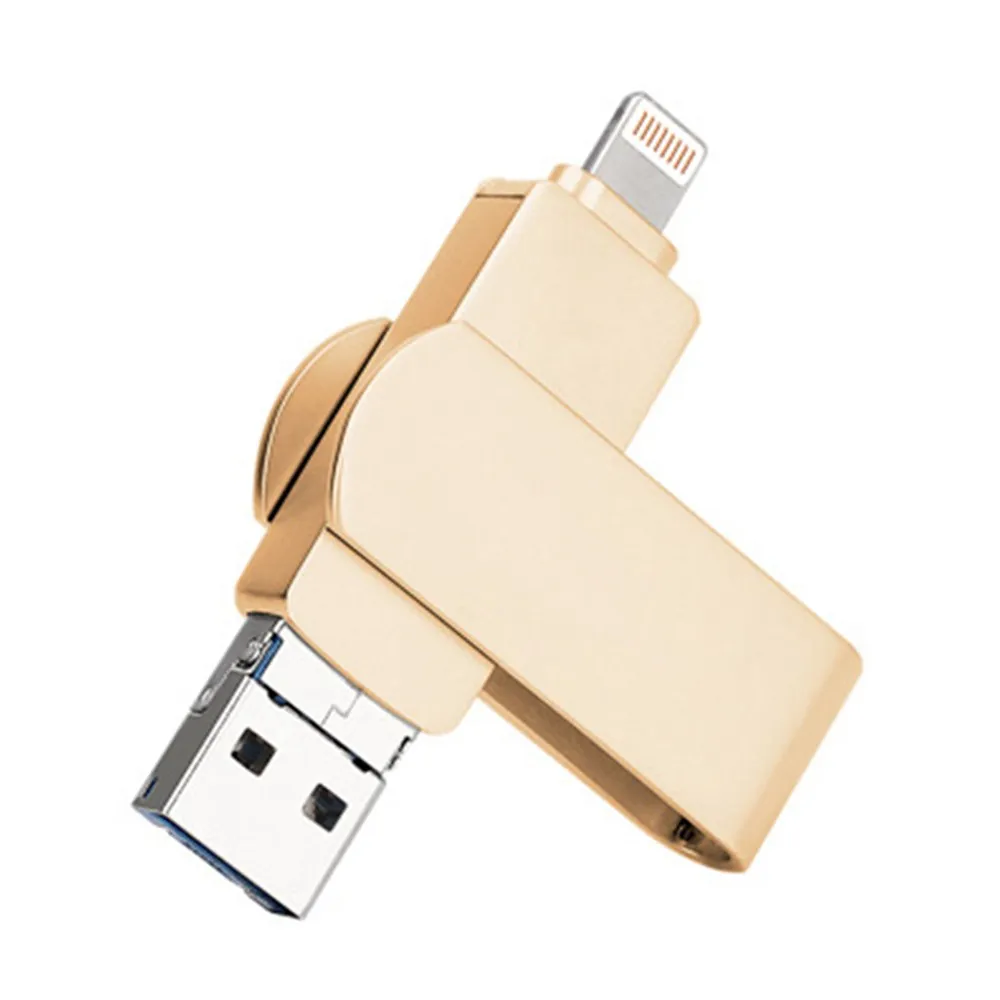 3 в 1 флеш-накопитель 128 ГБ, USB 3,0 карта памяти, флеш-накопитель, совместимый с iPhone, iPad, iPod, iOS/Android телефон и ПК - Цвет: Gold 16GB