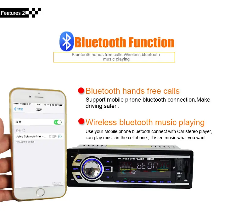 Kebidu 1Din автомобильный радиоприемник FM Bluetooth MP3 плеер Hands-free звонков автомобиля MP3 музыкальный плеер Поддержка 3,5 мм Джек SD карта флэш-накопитель AUX