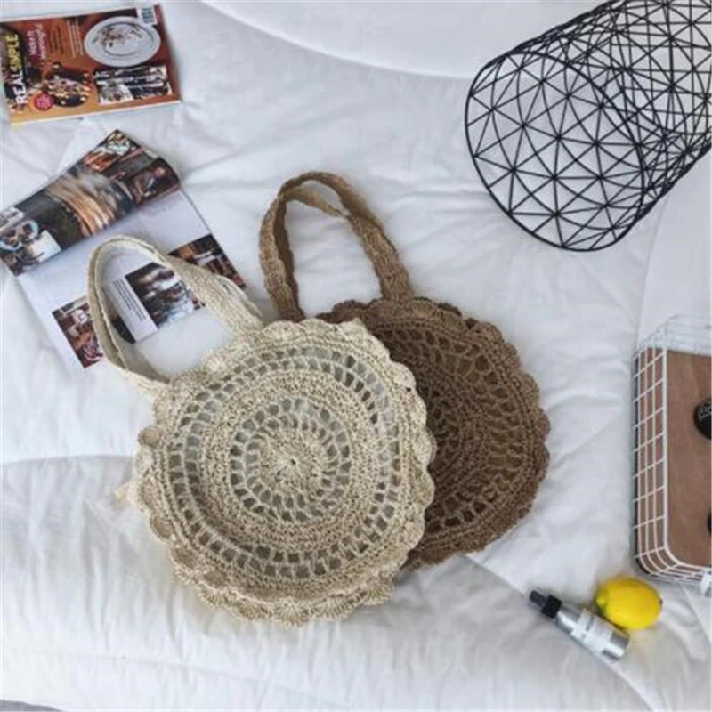 Bohemian Straw Bags for Women Circle Beach Handbags Summer Rattan Shoulder Bags Handmade Knitted Travel Big Totes Bag 2019 New