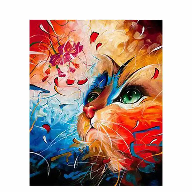 

Abstract painting of undecorated Colorful cat female by number Modern art diy digital painting photo