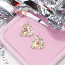 new design fashion jewelry luxury full crystal stud earrings elegant triangular earrings wedding party earrings for women