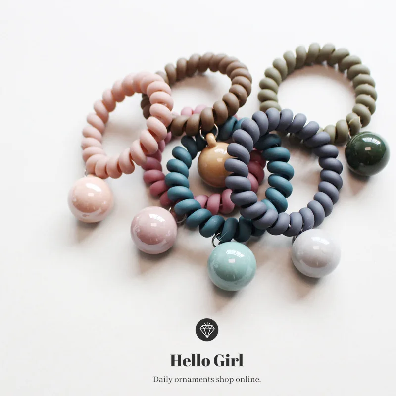 

Spring and Summer New Sweet Frosted Rubber Color Telephone Line Hair Ring Cute Ball Ball Pendant Hair Rope