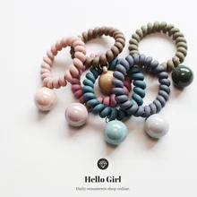 Spring and Summer New Sweet Frosted Rubber Color Telephone Line Hair Ring Cute Ball Ball Pendant Hair Rope cute hamburger land line telephone