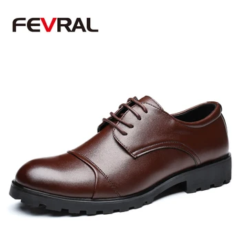 

FEVRAL Men Wedding Shoes Pu Leather Formal Business Round Toe For Men Luxury Dress Shoes Men's Brogue Oxford Flats Size 37~48