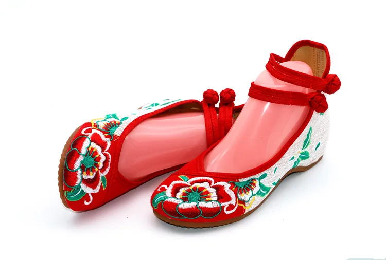 Винтажные женские летние туфли с вышивкой; женские туфли на танкетке с ремешком на щиколотке; повседневные женские парусиновые лоферы в китайском народном стиле
