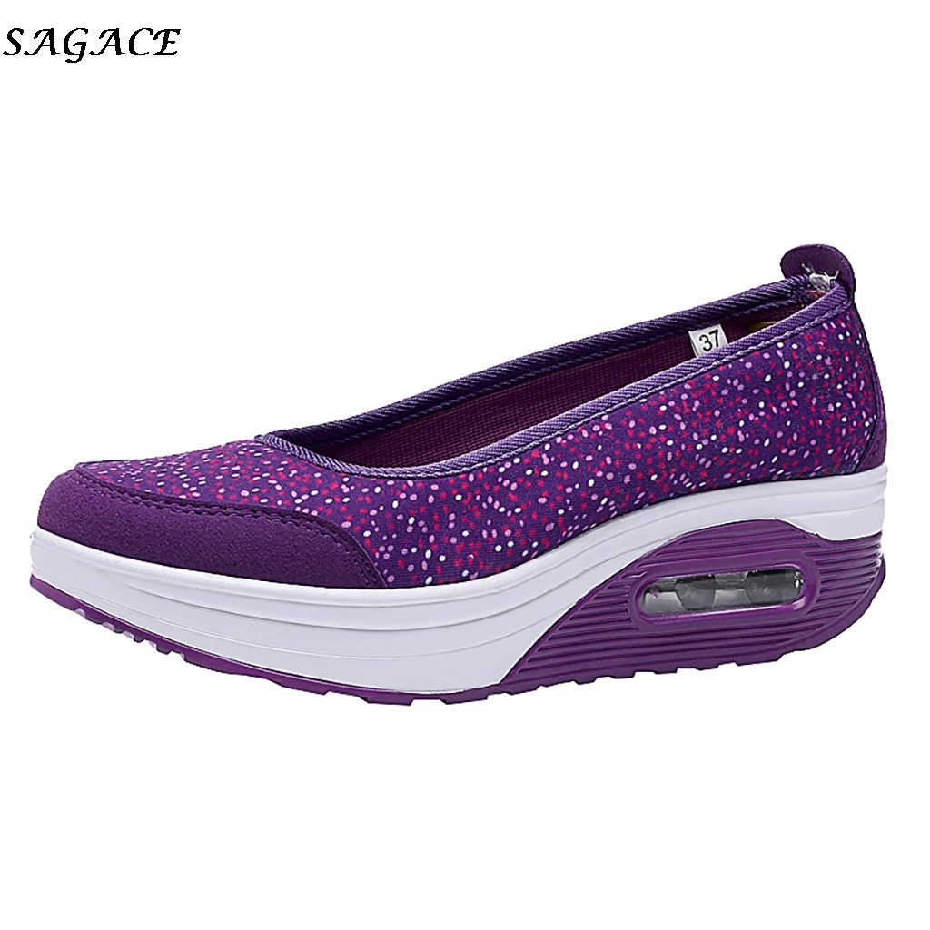 

SAGACE Women's thick-soled shake shoes Wedge Platform Loafers Comfort casual shoes thick bottom single shoe sneakers women #4Z