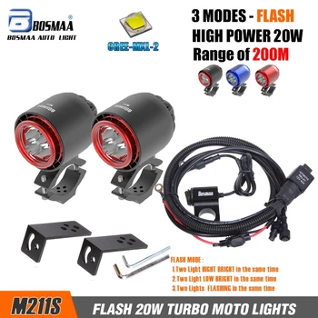 

BOSMAA Turbo LED Headlight Spotlight Flash Strobe Light 20W 3400Lm White Motorcycle Fog DRL Headlamp Hunting Driving Lamp