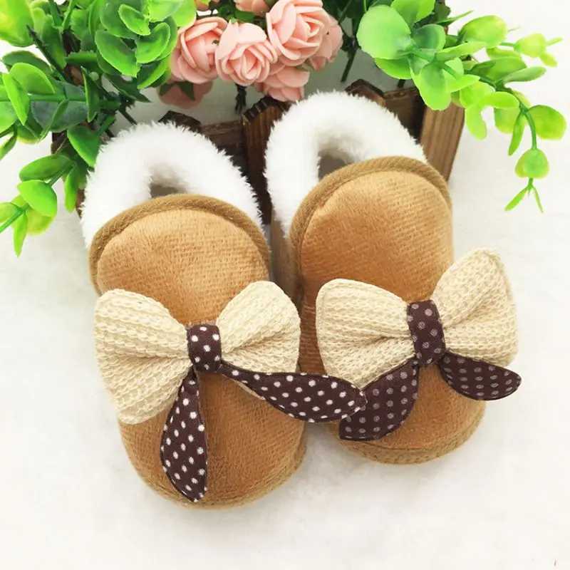 

Baby Girls Shoes Toddler First Walker Cute Bow Warm Winter Boots Soft Sole Solid Prewalker