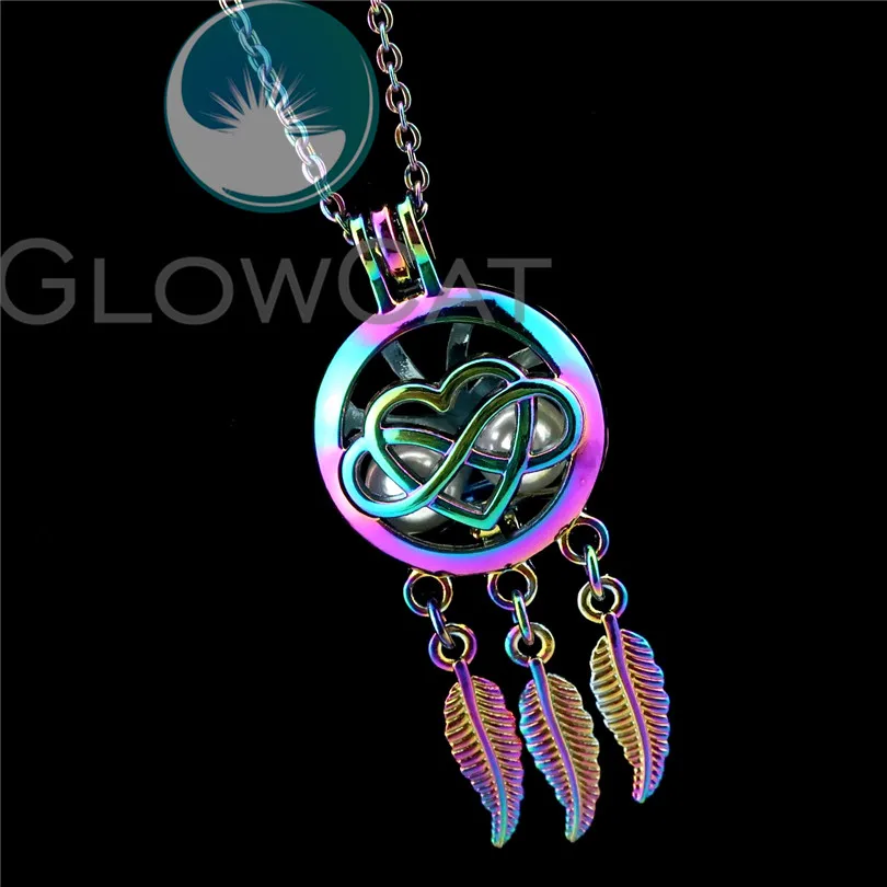 R-C791 Rainbow Color Heart Number 8 Dream Catcher Beads Cage Pendant Perfume Diffuser Aromatherapy Pearl Locket Necklace | Украшения и
