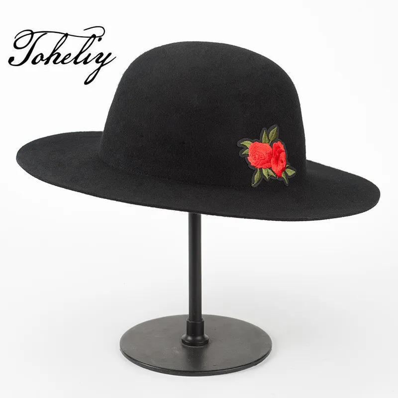 

New Style Autumn winter New Wool Belt buckle dome Top Hat For Wide Brim Fedora Hat Laday and kids Bowler Gambler Top Hat