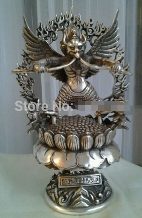 

0 Tibetan nepal Buddhist bronze coated silver GARUDA god bird with snake statue