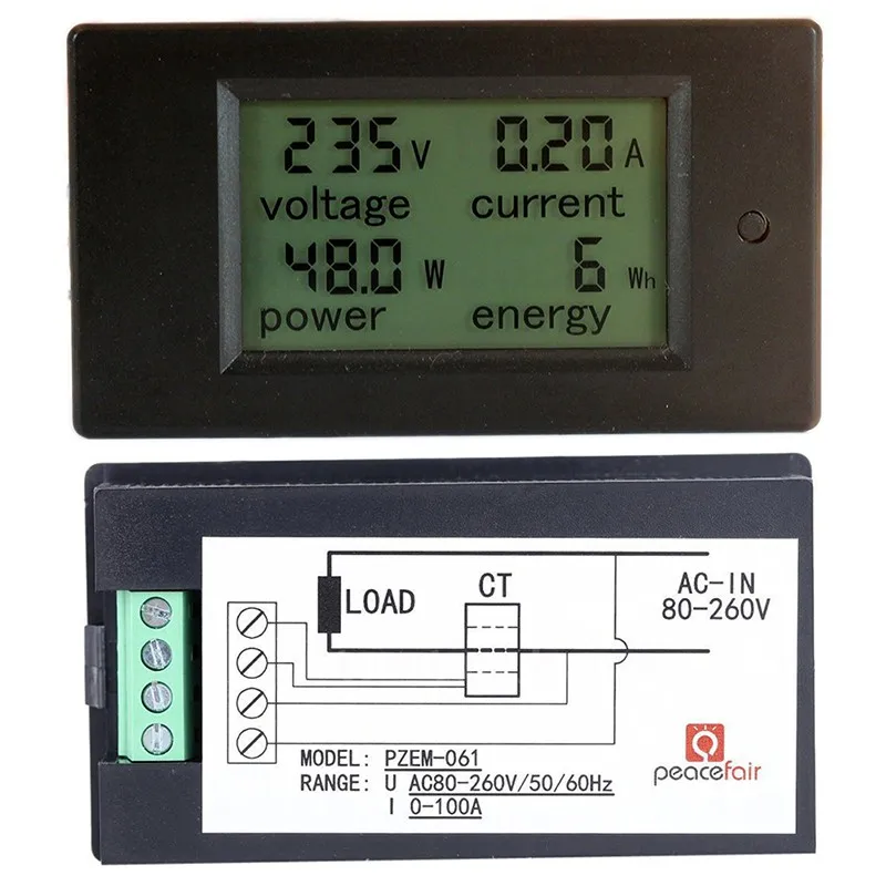 100A/80~ 260 в цифровой измеритель напряжения переменного тока индикатор мощности энергии Вольтметр Амперметр ватт ток Ампер вольт метр ЖК-панель монитор