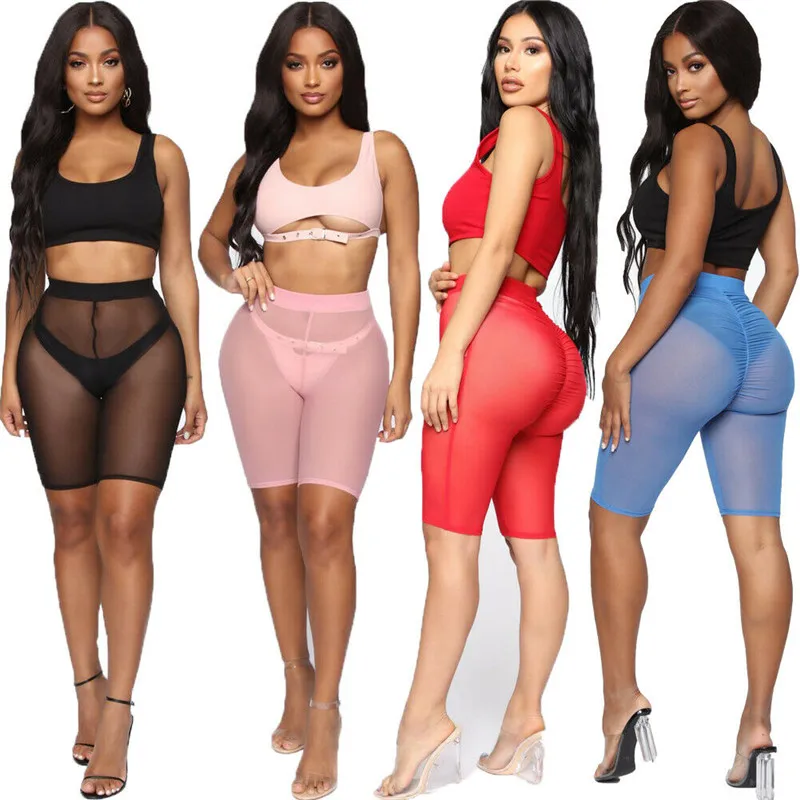 

hirigin Women Sexy Mesh High Waist See Through Shorts Pants Bikini Cover Ups Slim Fit Pants Elastic Waist Sports Shorts Leggings