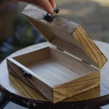 Caja de almacenamiento de madera Vintage hecha a mano con tapa y cerradura caja de regalo rectangular