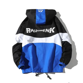 

Men Jacket Streetwear Hip Hop Hooded Windbreaker Jackets Harajuku Patchwork Hoodies Jacket Coat Full Zipper Autumn