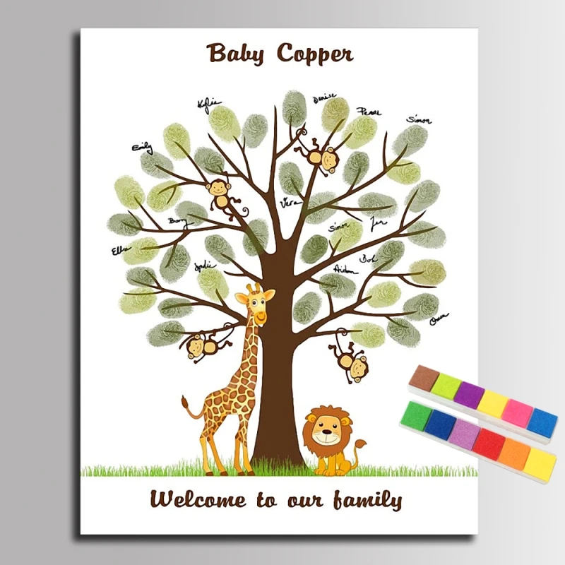 Baby Shower Decorations Fingerprint Tree Painting Canvas Guest Book