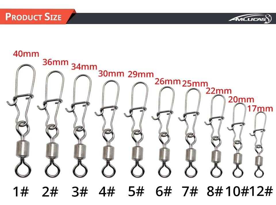 Amlucas, 20 шт., рыболовные подвижные Вертлюги, хорошая оснастка, нержавеющая сталь, рыболовные аксессуары, соединительное звено, рыболовные Вертлюги WE331