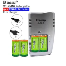 Etinesan LiFePO4 17335 wielokrotnie ładowana komórka: CR123A baterii litowo-jonowej 3.0V 1350mAh