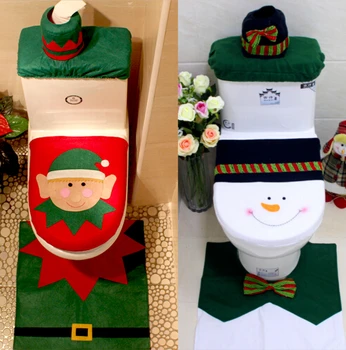 

3Pcs Set Christmas Xmas Decoration Santa Toilet Seat Cover Rug Bathroom Mat