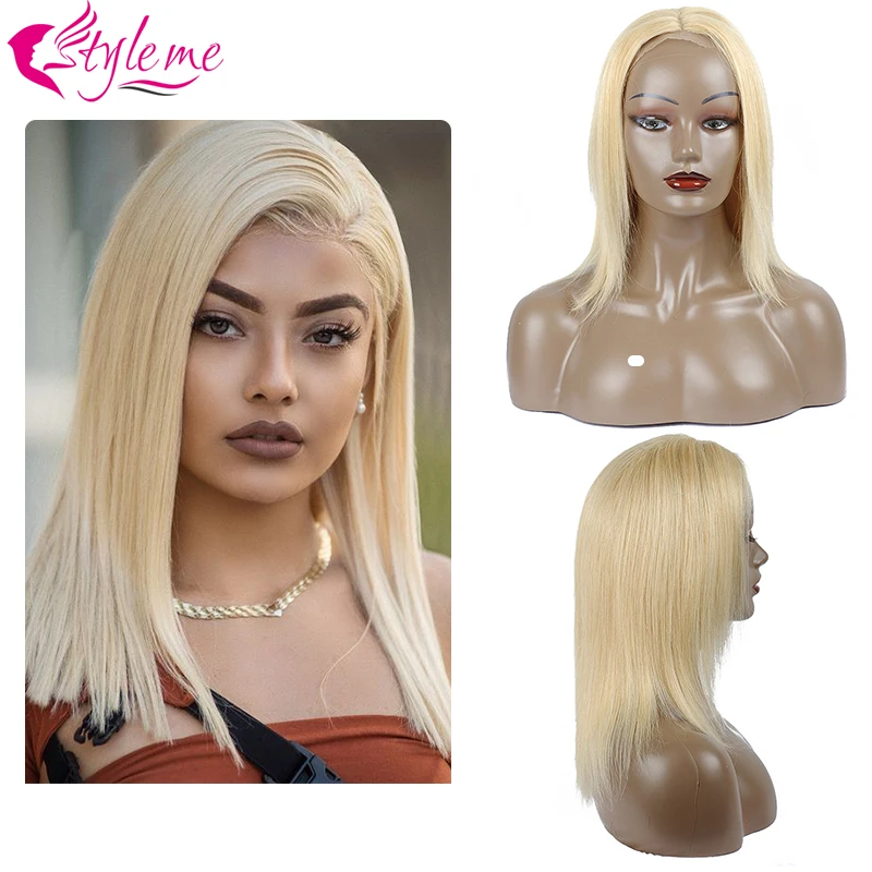 

Brazilian Short Straight Human Hair Wigs Color 613 Hoeny Blonde Lace Front Wig For Black Women Full And Thick Style Me