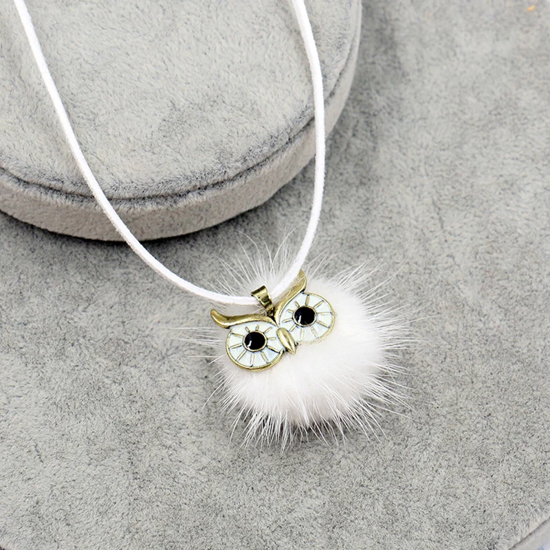 

Cute Charms Owl Artificial Fur Pompom Sweater Chain Necklace Women Girls Winter Clothing Accessories Jewelry Chokers 7C1176