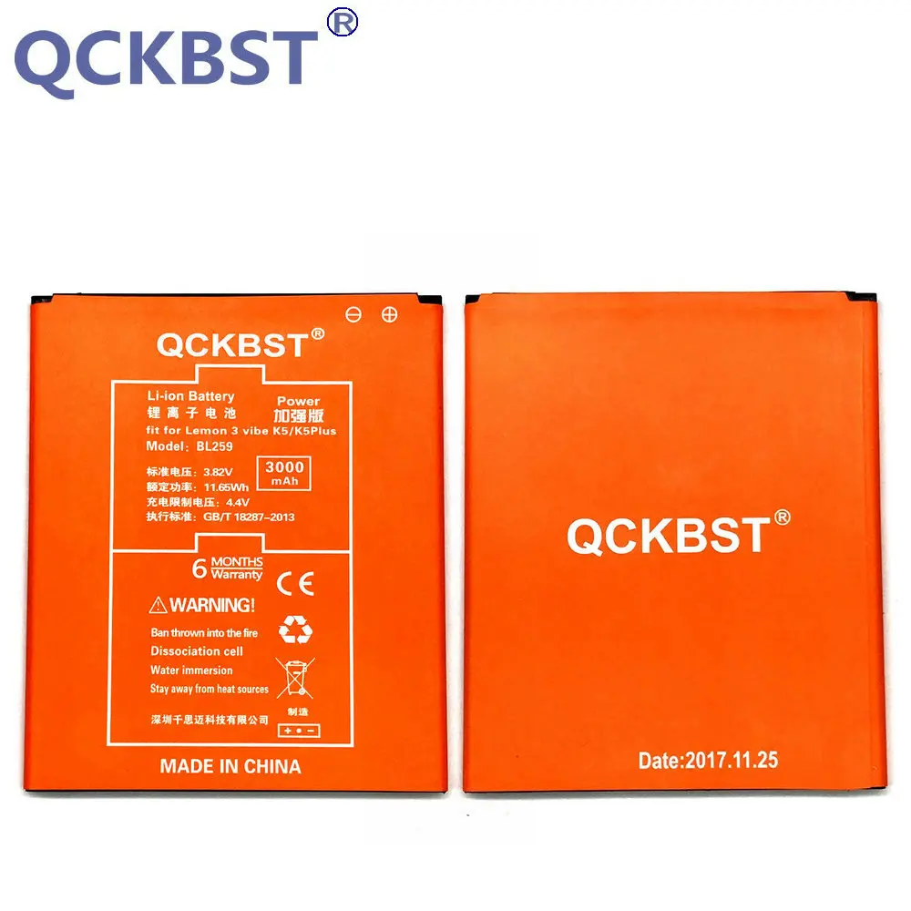 

QCKBST BL259 3000mAh Battery For Lenovo Vibe k5 plus K32C30 K32C36 High Capacity Phone Li-ion Batteries