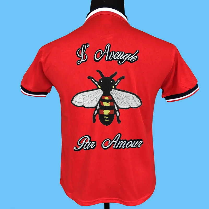Бренд seestern новые мужские рубашки поло трикотажные окрашенные Воротник сзади аппликация вышивка, blind love bee Модные топы - Цвет: Красный