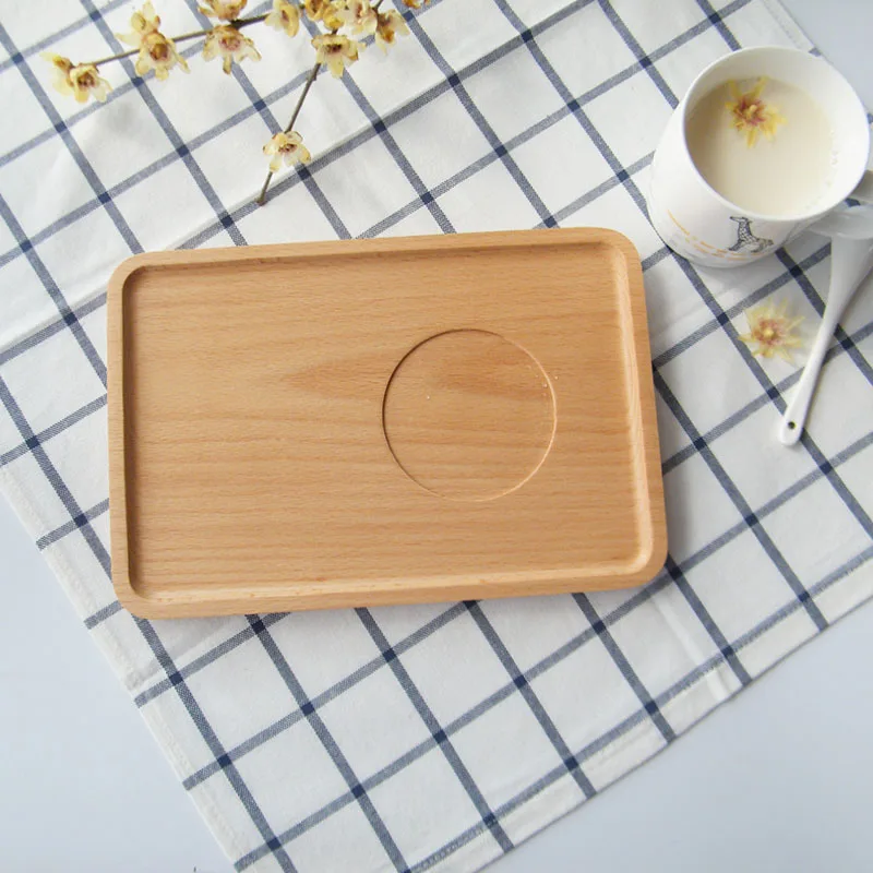 Japan Style Beech Wood Serving Tray with Groove Rectangular Solid Whole Bread Coffee Plate Tea Wooden Household | Дом и сад