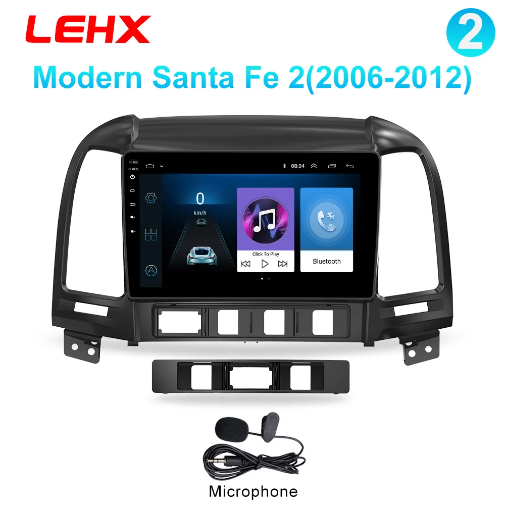 LEHX Автомагнитола Android 8,1 2 Din мультимедийный плеер для hyundai Santa Fe 2005-2012 wifi автомобильный DVD Gps навигация - Цвет: LE-SA-MIC