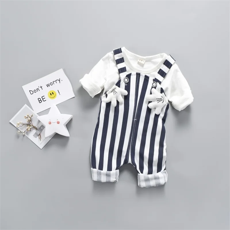

2018 New Baby Boys Girls Clothing Sets Spring Autumn Baby Casual Fashion Stripe Shirt+Strap Pants Two-piece Kids Clothes Suits