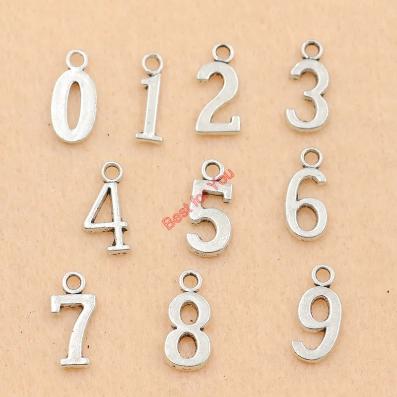 10pcs Antique Silver Plated Numbers Charm Zinc Alloy Pendant Jewelry