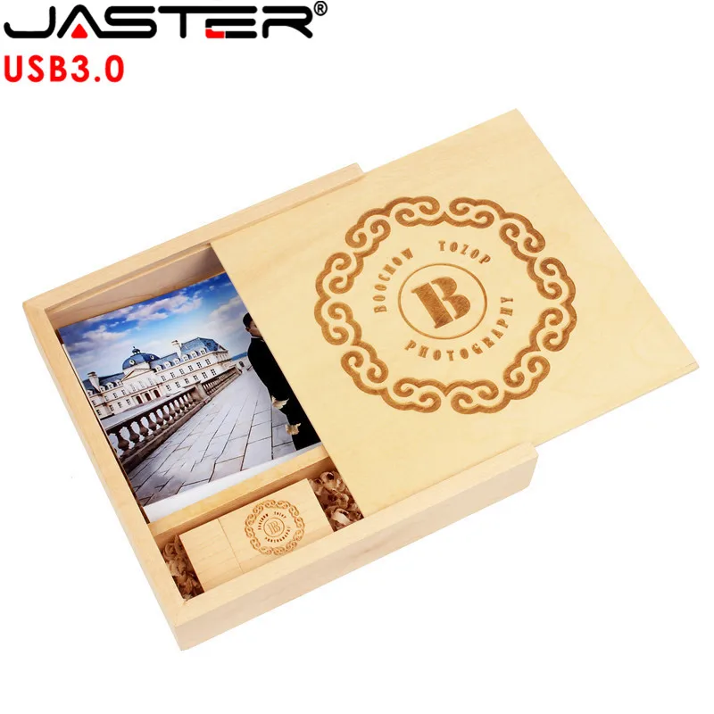 JASTER USB 3,0 фотоальбом деревянная коробка Memory stick Pendrive 8 Гб 16 Гб фотография Свадебный логотип клиента(размер 170*170*35 мм