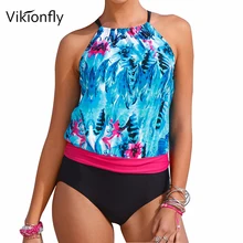 Vikionfly 2 шт ретро танкини купальные костюмы для женщин с цветочным принтом купальный костюм плюс размер купальник купальный костюм пляжное платье